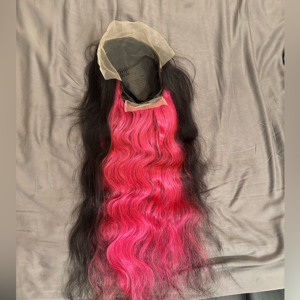 Human Hair Wig Dark Brown/Pink - Picture 3 of 14
